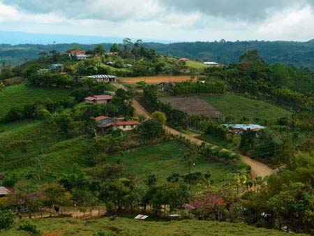 Khu vực nông nghiệp nhiệt đới nhiều núi đồi ở Costa Rica.